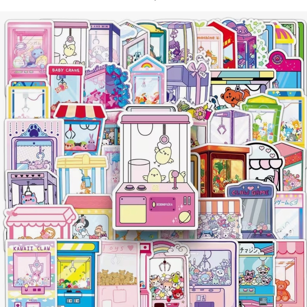 50 Cartoon Claw Machine Graffiti Stickers Vinyl Decals Junk Journal